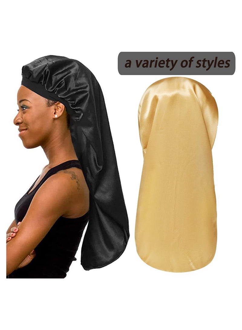 Satin Bonnet Sleep Cap, Silk for Natural Hair Long Extra Large Bonnets Women Night Wide Elastic Band Very Soft Comfortable - Image 2